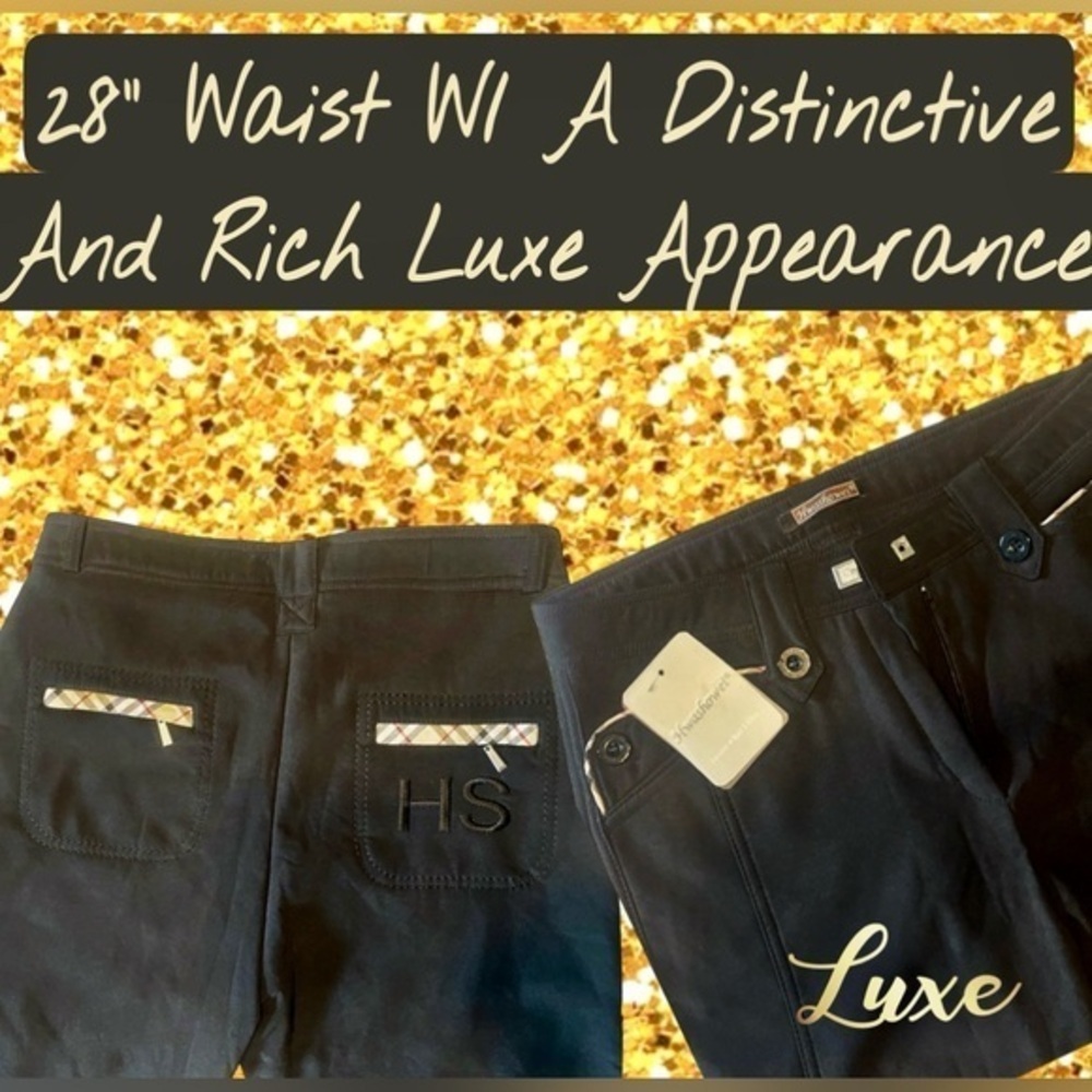 Classy Black and Check Plaid accented pockets polyblend Pants sz 28/27 😍​